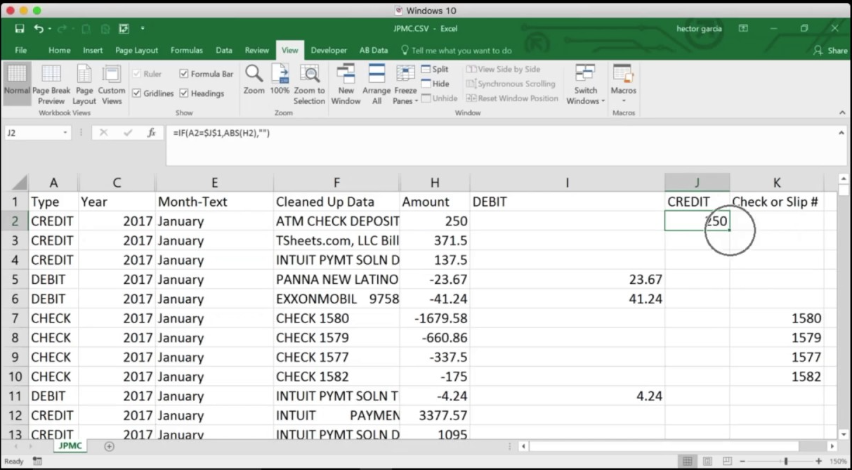 messy spreadsheet with bank statement