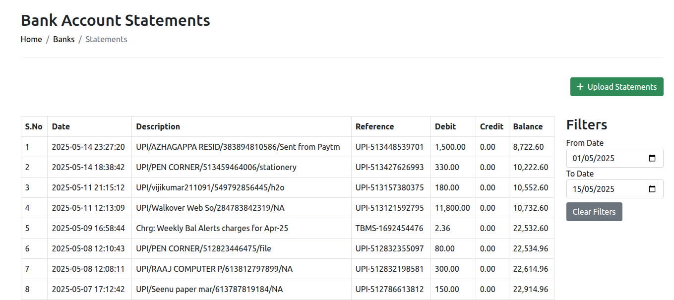 application to view bank statements